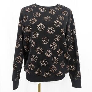 George Women's Black Sweatshirt with Gld Teddy Bear Pattern Prin Size Medium